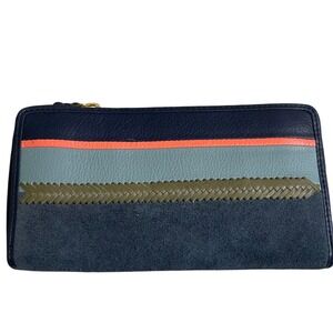 Fossil Caroline RFID Large Zip Around Wallet Blue Stripe Patchwork SL7547490